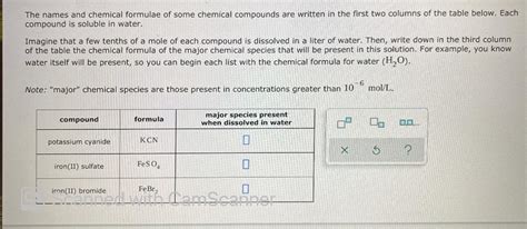 Solved The Names And Chemical Formulae Of Some Chemical Chegg