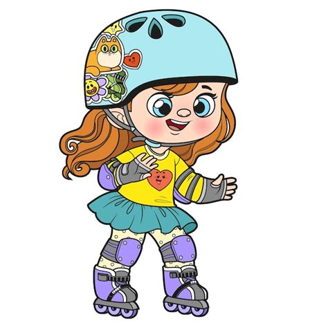 Menina bonita de desenho animado capacete e equipamento de proteção