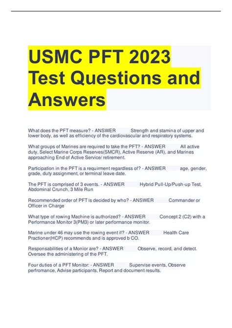 USMC PFT 2023 Test Questions And Answers USMC PFT Stuvia US