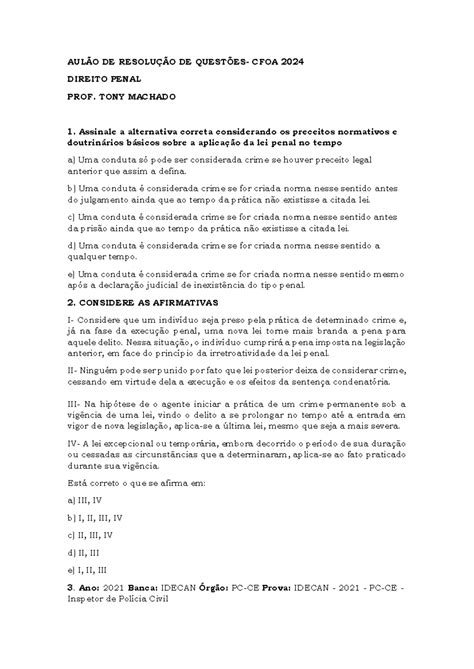 Simulado Definitivo Cfoa Aul O De Resolu O De Quest Es Cfoa