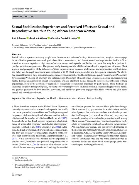 Sexual Socialization Experiences And Perceived Effects On Sexual And