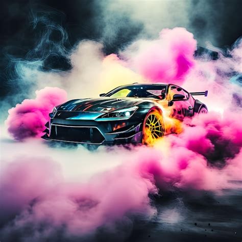 Premium Photo | Drifting car on dark background with smoke Supercar in ...