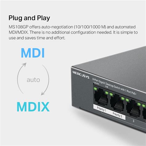 MS108GP Switch De Escritorio Con 8 Puertos Gigabit Y 7 Puertos PoE