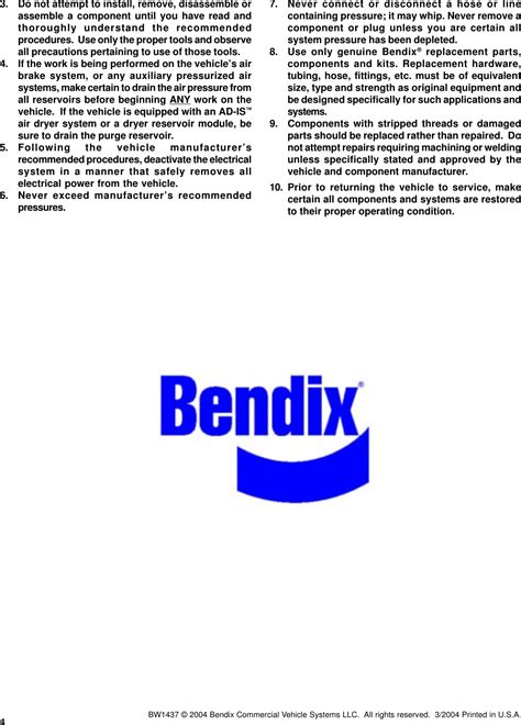 Bendix Bw1437 Users Manual Sd033613