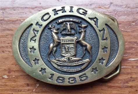 1970 Badass Solid Brass Michigan Belt Buckle First By Oddlyends