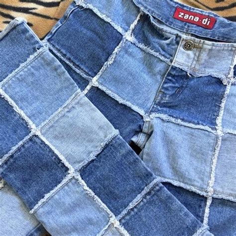 90s Zana Di Flared Low Rise Patchwork Jeans With Raw Depop