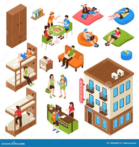 Hostel Isometric Icons Set Stock Vector Illustration Of Backpacker