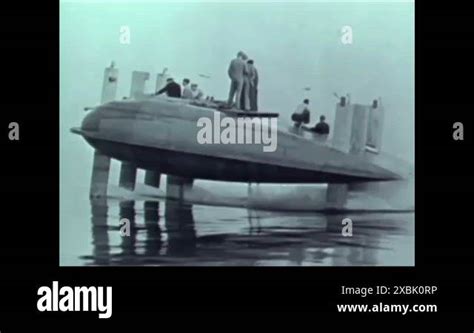 1970s - Shots of various hydrofoil watercraft, a fully submerged ...