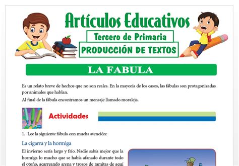 Fichas de la Fábula para Tercero de Primaria Articulos Educativos