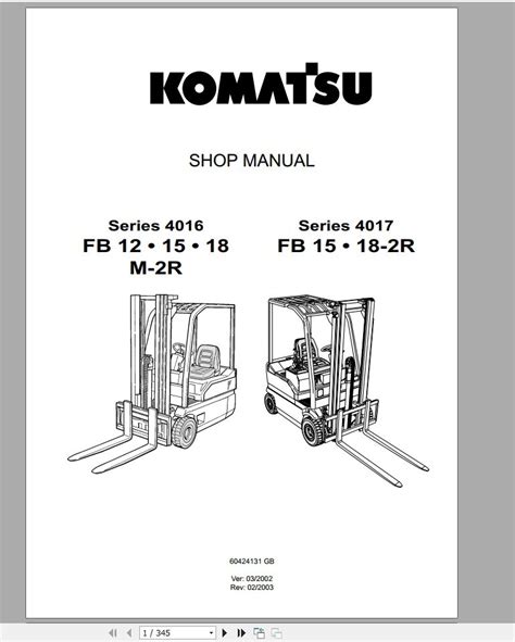 Komatsu Forklift FB13 15 16 18 20 M 2R S4032 Workshop Manual