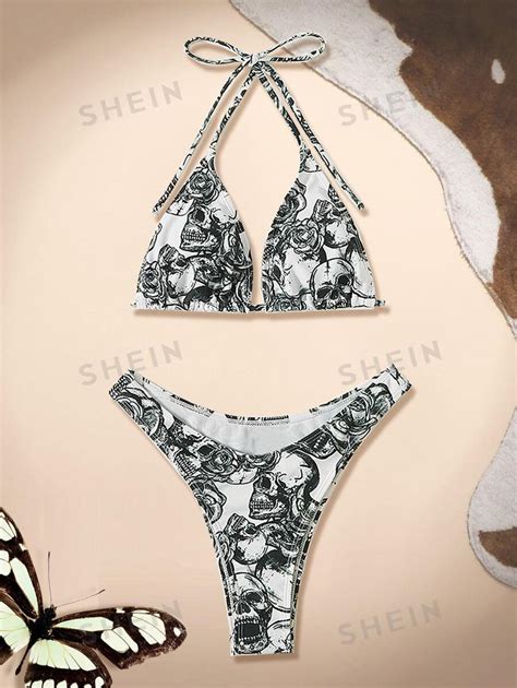 Shein Swim Conjunto De Bikini De Piezas Con Topa De Tri Ngulo Y