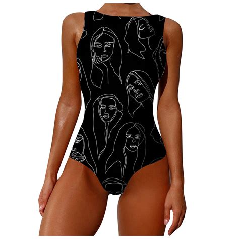 Baycosin Tummy Control Swimsuits For Women Graffiti Abstract Print Wide Straps High Neck