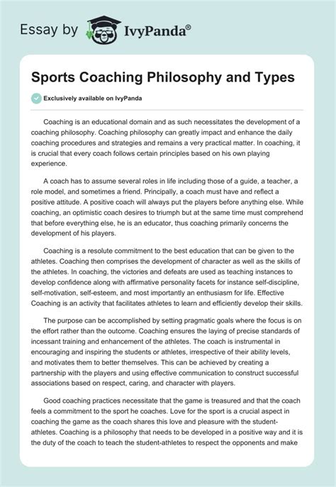 Sports Coaching Philosophy and Types - 1069 Words | Essay Example