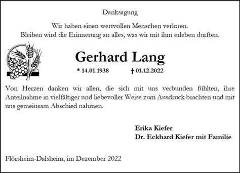 Traueranzeigen Von Gerhard Lang Vrm Trauer De