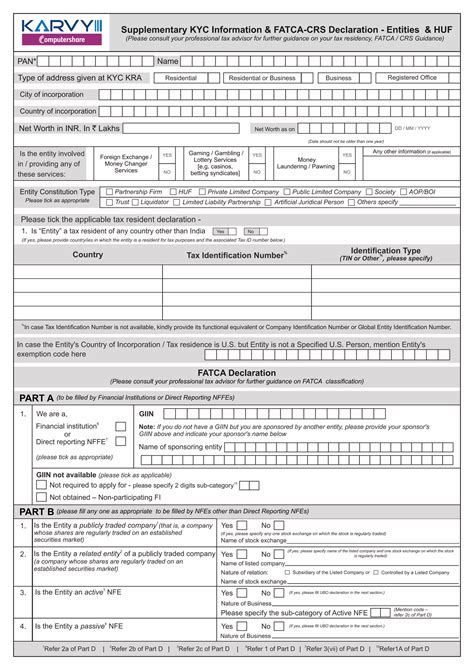 Fatca Crs Declarationformentities Karvy Pdf