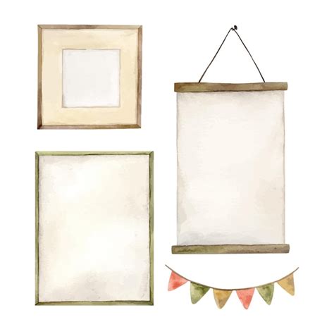 Premium Vector Watercolor Set Of Empty Frames And Multicolored Flags