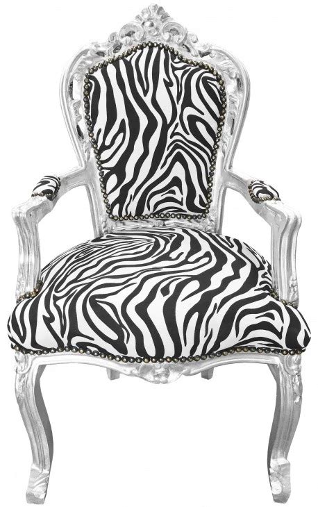 Fauteuil De Style Baroque Rococo Tissu Zebre Et Bois Argent