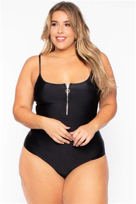 Plus Size Pull Ring Bodysuit Black Curvy Sense Affordable Plus