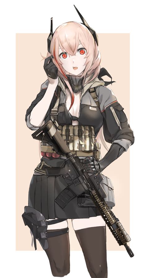 Safebooru 1girl Assault Rifle Commentary Cyborg Flashlight Fpdlenl011