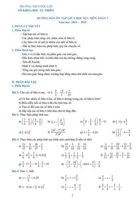 De Cuong Giua Hoc Ki 1 Toan 7 Nam 2024 2025 Truong Thcs Doc Lap Thai