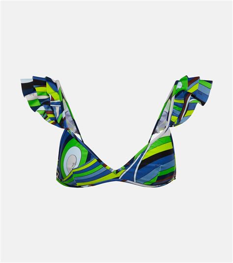 Printed Ruffled Bikini Top In Multicoloured Pucci Mytheresa