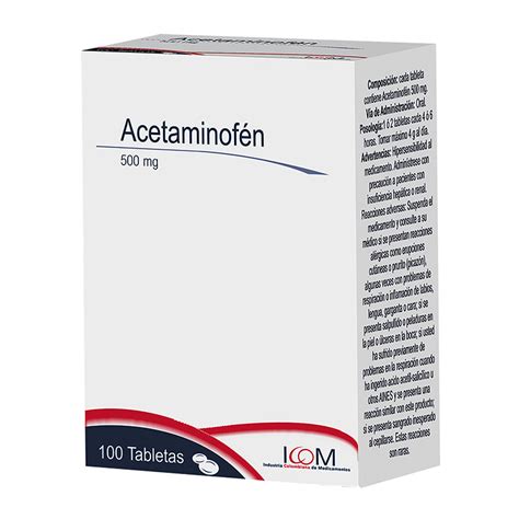 ACETAMINOFEN 500 MG 100 TBS IC DF RF Drogas Exito