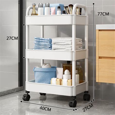 Ruhiku Gw 3 Tier Plastic Rolling Cart With Handle Classic Utility Mesh Storage Cart