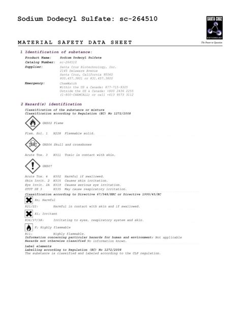 PDF Sodium Dodecyl Sulfate Santa Cruz Biotechnology Inc DOKUMEN TIPS