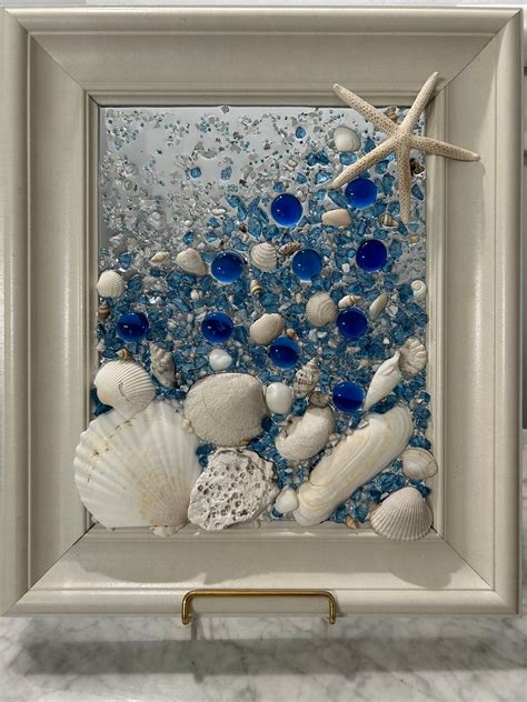 Seashell Sea Glass Resin Beach House Decor Wall Art Blue Coastal Wall Art Beach Lover T