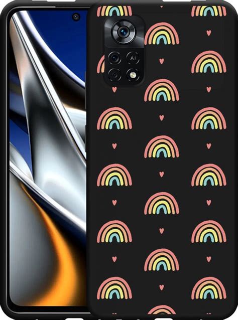 Xiaomi Poco X Pro Hoesje Zwart Regenboog Patroon Designed By Cazy