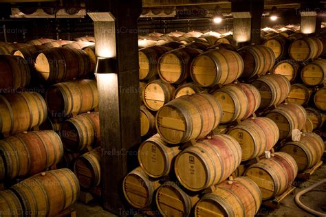 Image Many Oak Wine Barrels Stacked In A Winery Barrel Cellar High Res