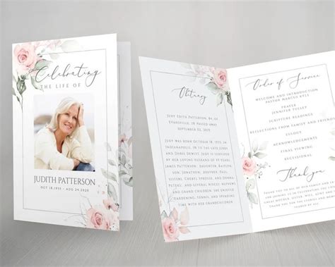 Editable Blush Floral Geometric Funeral Program Template Etsy Funeral Program Template