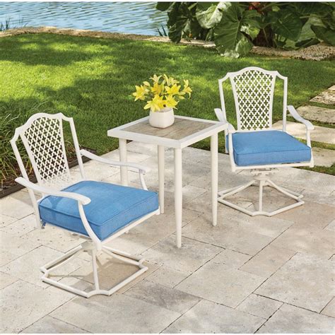 Hampton Bay Alveranda 3 Piece Metal Outdoor Bistro Set With Periwinkle