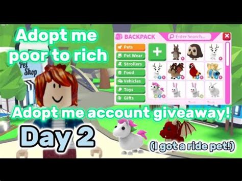 Poor To Rich Adopt Me Challenge Day 2 Adopt Me Account Giveaway