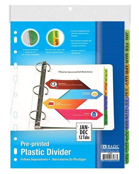 Bazic Binder Dividers W 12 Preprinted Jan To Dec Months Tabs 11 Hole