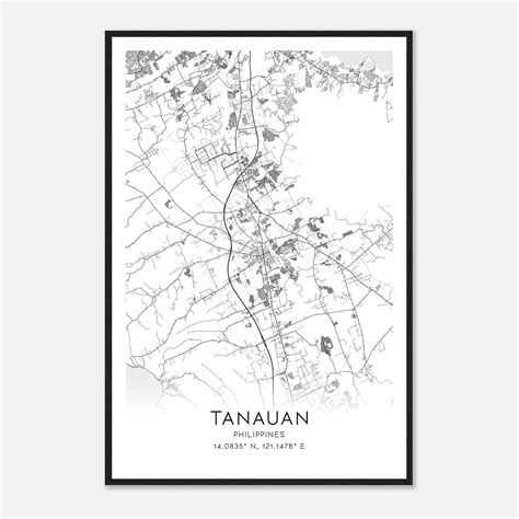 Tanauan Philippines Map Poster, Tanauan City Road Wall Art Print - Custom Maps & Posters