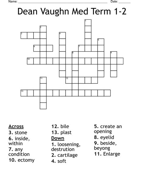 Dean Vaughn Med Term Crossword Wordmint