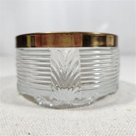 Vintage Art Deco Powder Jar Vintage Glass Lidded Trinket Box Glass And Metal Lid Jewelry Jar