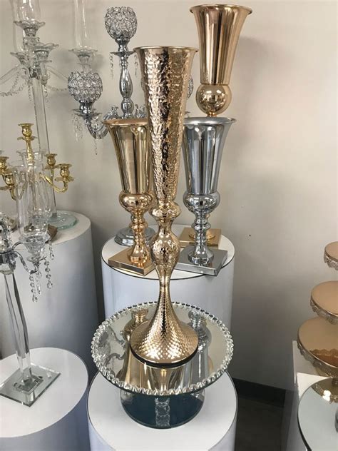 Gold Metal Trumpet Vase Event Decor Supply