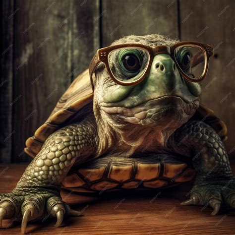 Premium Ai Image Turtle Wearing Glasses Generative Ai