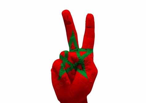 Hand Making The V Sign Country Flag Painted Morocco Photo Background