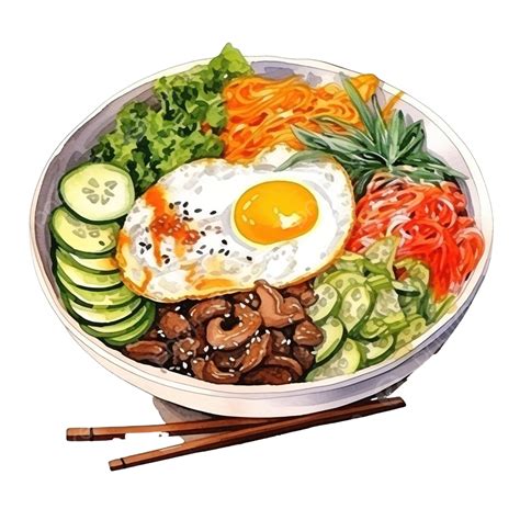 Bibimbap Korean Food Watercolor, Watercolor, Food, Menu PNG Transparent ...