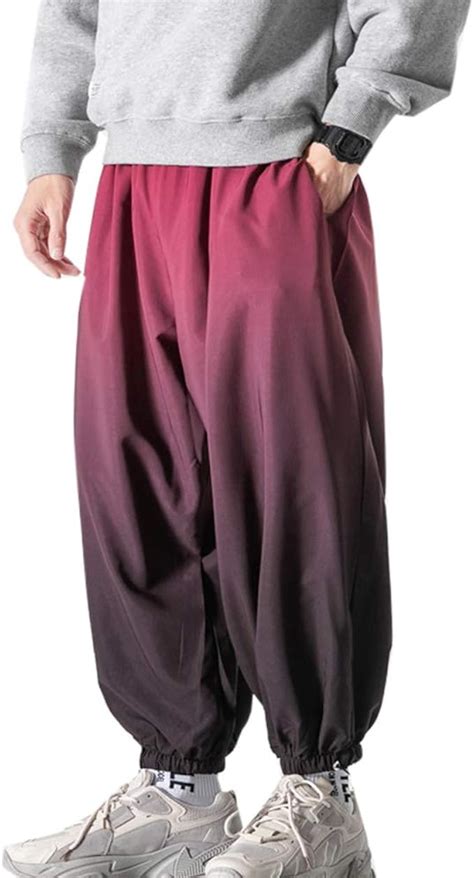 Mens Casual Harem Pants Baggy Gradient Color Wide Leg Joggers Trousers For Running Dancing