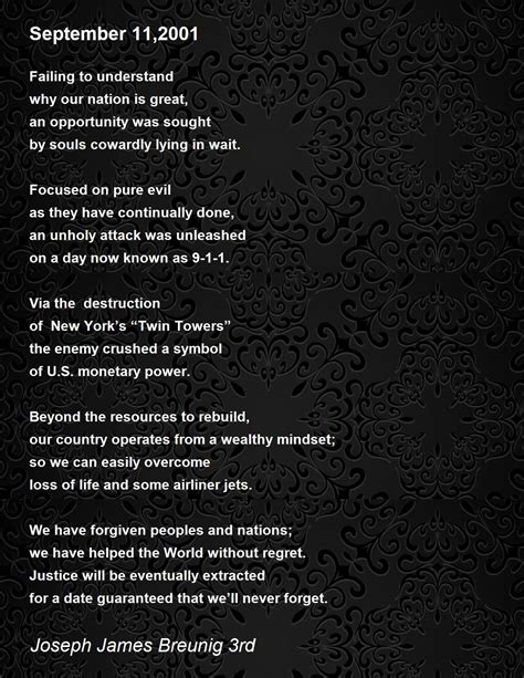 September 11,2001 by Joseph James Breunig 3rd - September 11,2001 Poem