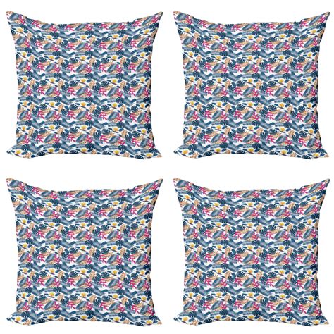 Exotic Throw Pillow Cushion Case Pack Of 4 Tropical Leaves And Bird Of Heaven Flower Pattern