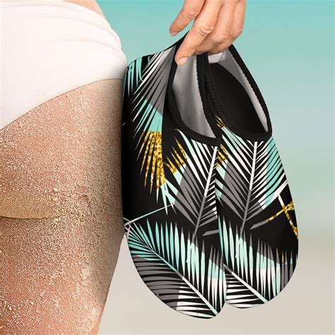 Gold Glitter Cyan Tropical Palm Leaves Aqua Water Shoes Jorjune