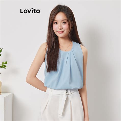 Lovito Casual Plain Plicated Pleated Tank Top For Women L74ED259