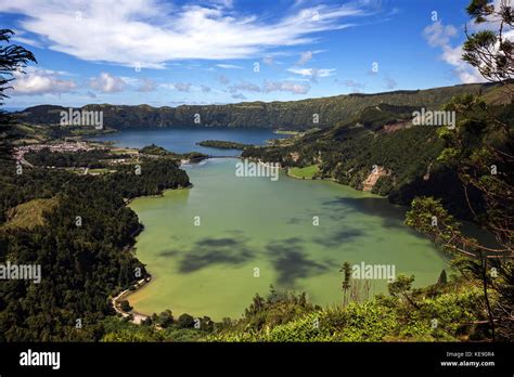 View Of The Volcanic Crater Caldera Sete Cidades With The Crater Lakes