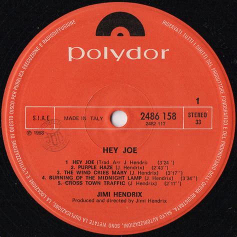 Jimi Hendrix – Hey Joe (Vinyl) - Discogs