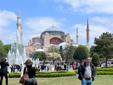 Tourists Are Visiting Hagia Sophia In Sultan Ahmet Area In Istanbul